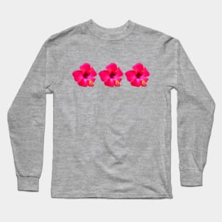 Three Red Hibiscus Floral Beach Vibe Long Sleeve T-Shirt